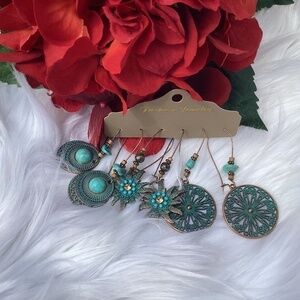 NWT Southwestern Boho Style Copper Pierced Earrings Set Of 3 Pair